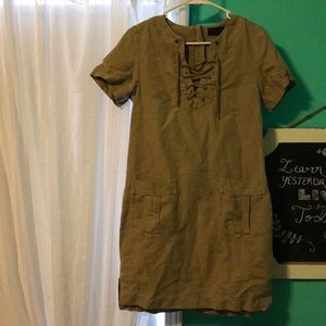 Tan denim jcrew mid thigh length dress.